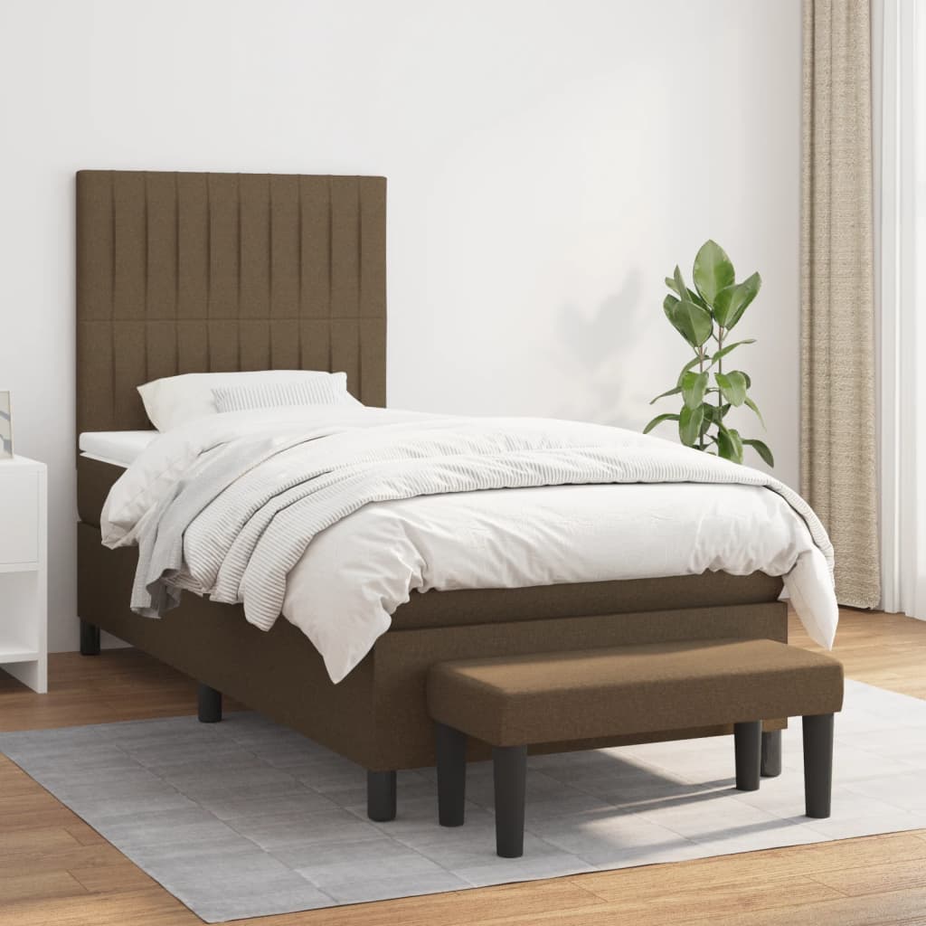 Giroletto a Molle con Materasso Marrone Scuro 90x190cm Tessuto