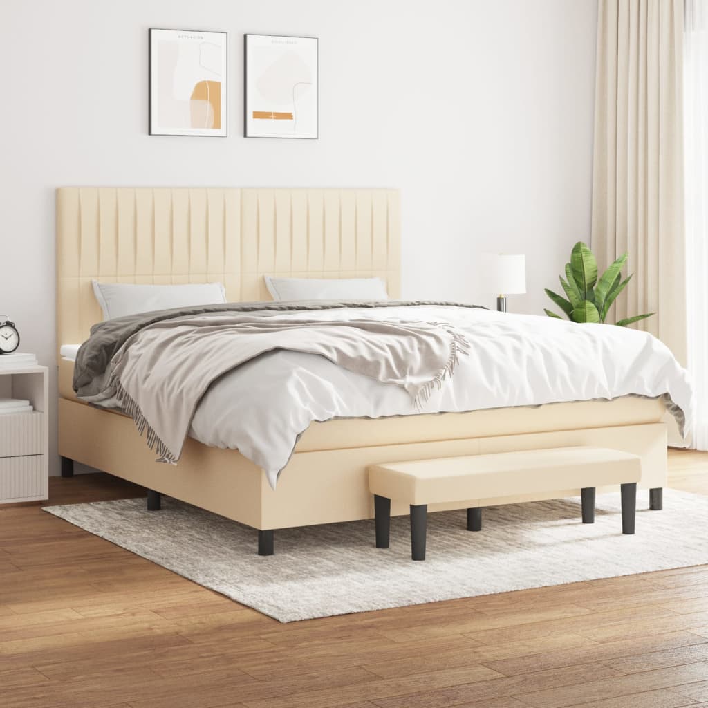 Giroletto a Molle con Materasso Crema 160x200 cm in Tessuto