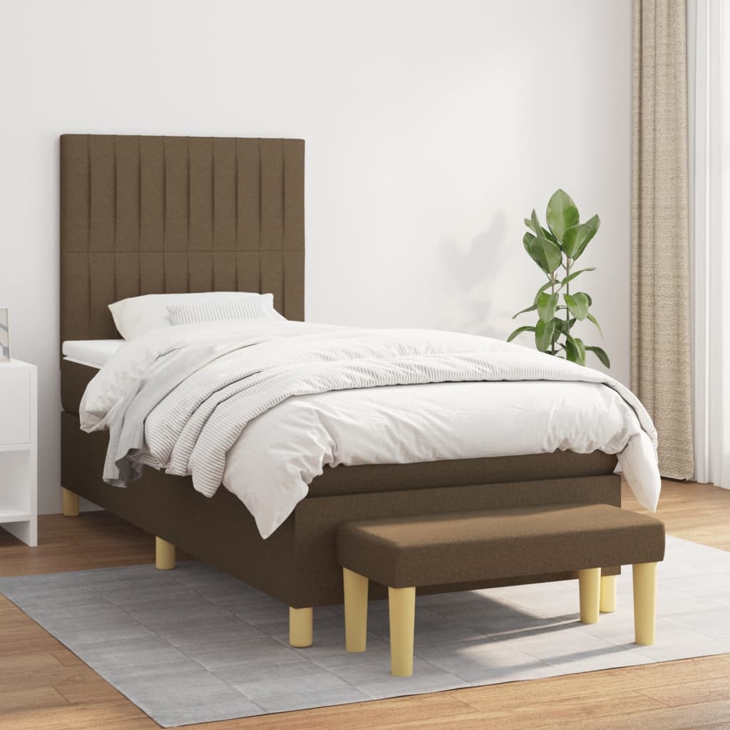Giroletto a Molle con Materasso Marrone Scuro 90x190cm Tessuto