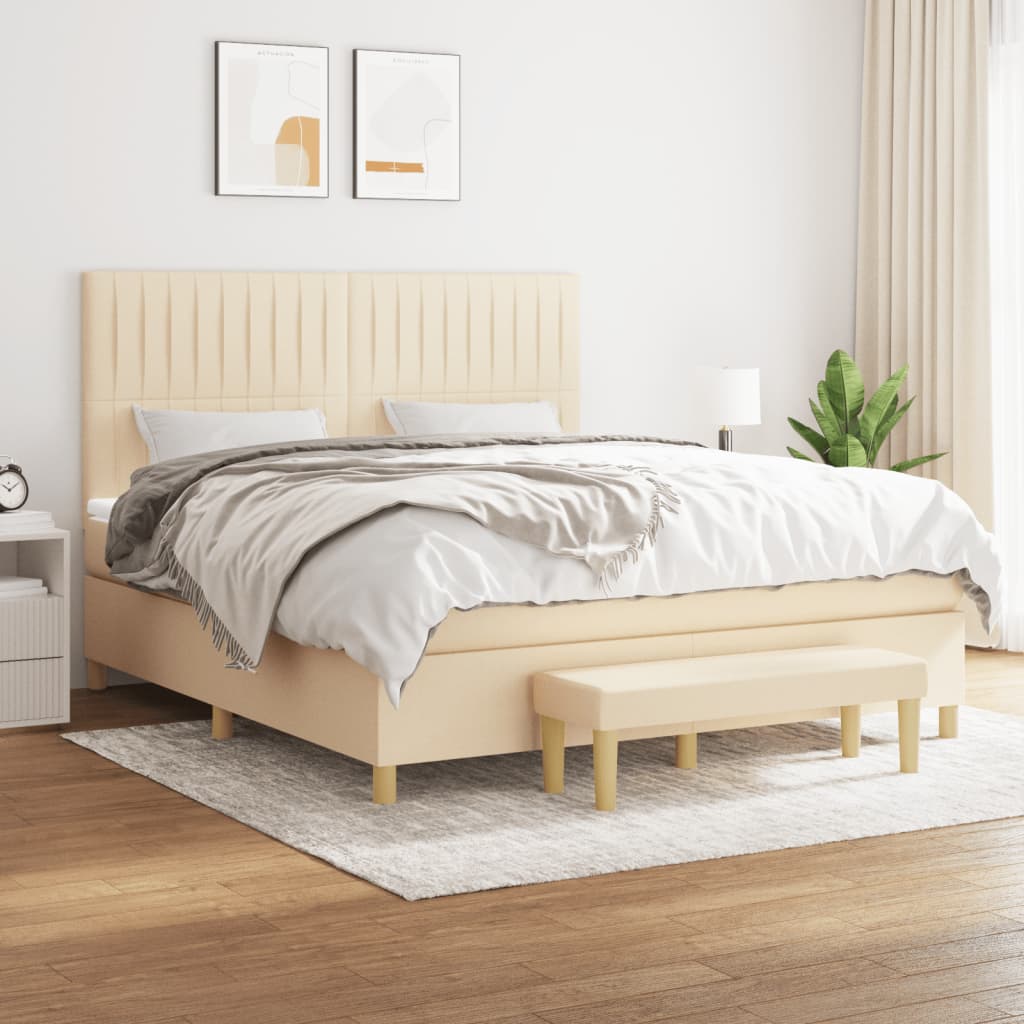 Giroletto a Molle con Materasso Crema 160x200 cm in Tessuto