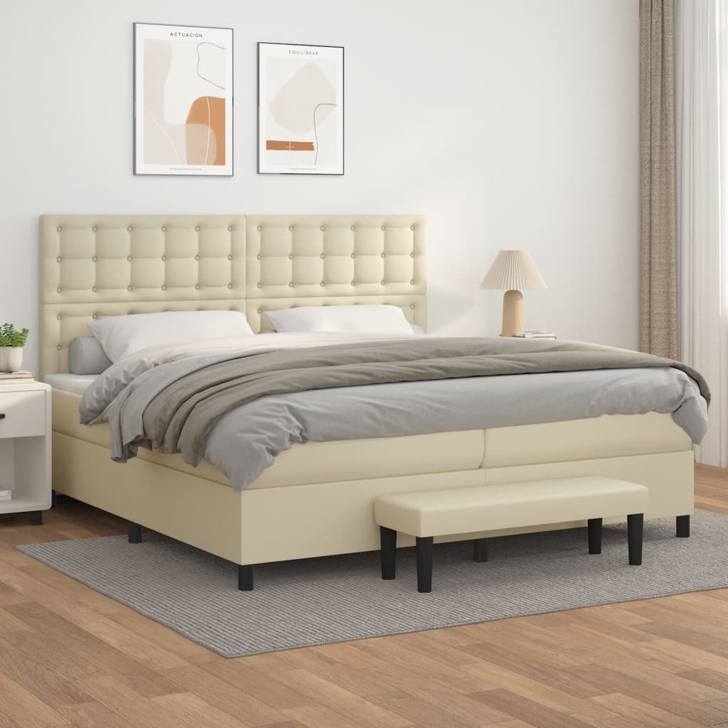 Giroletto a Molle con Materasso Crema 200x200 cm in Similpelle