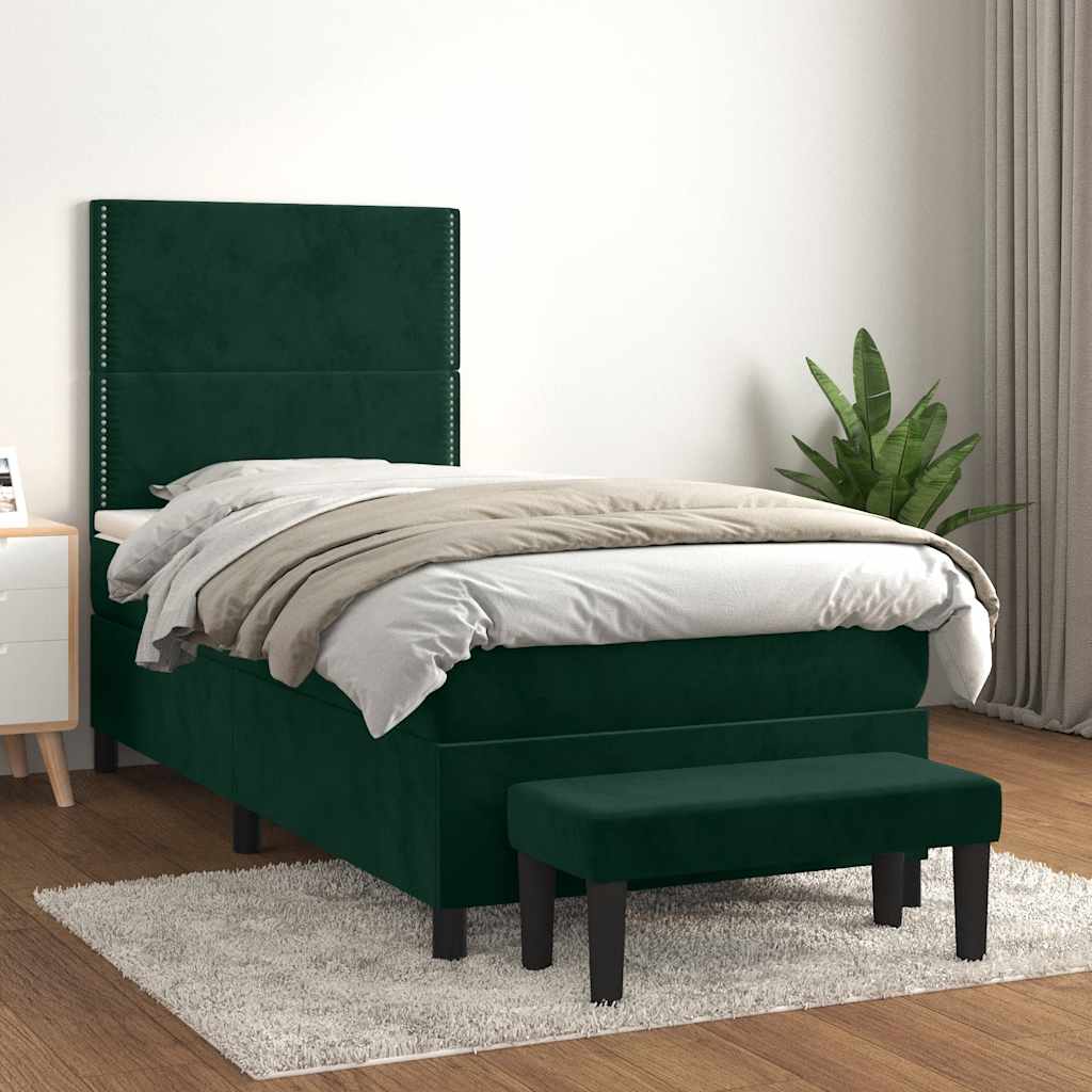 Giroletto a Molle con Materasso Verde Scuro 90x190 cm Velluto