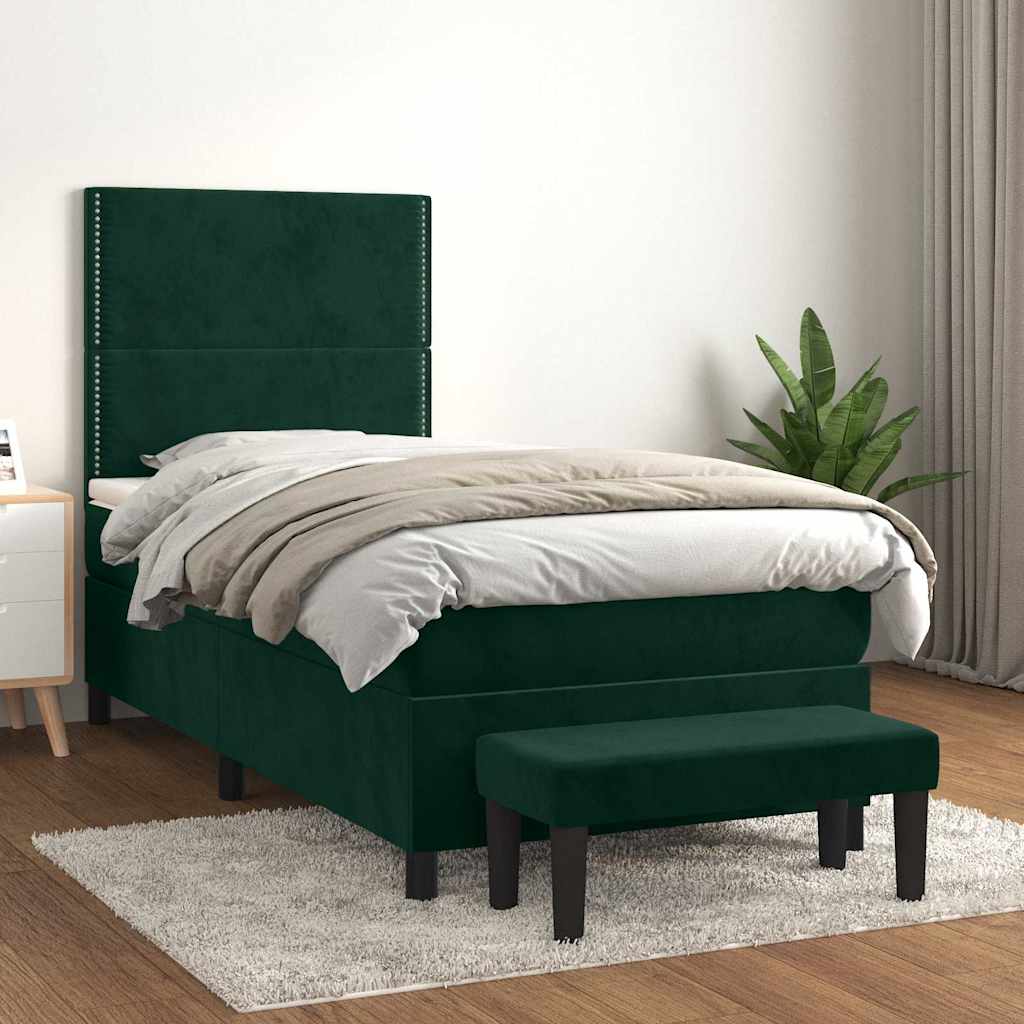 Giroletto a Molle con Materasso Verde Scuro 90x200 cm Velluto