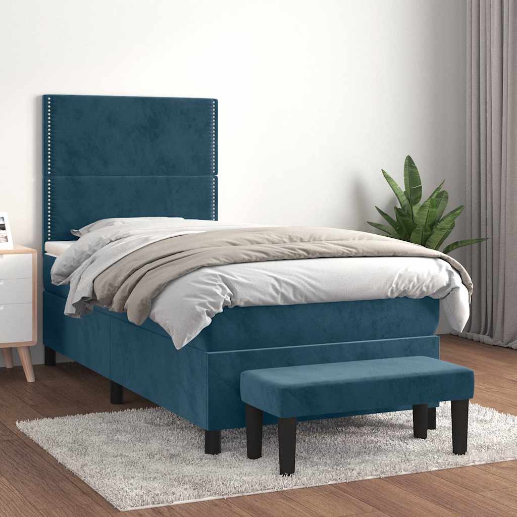 Giroletto a Molle con Materasso Blu Scuro 100x200 cm in Velluto