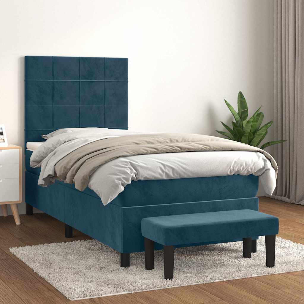 Giroletto a Molle con Materasso Blu Scuro 80x200 cm in Velluto