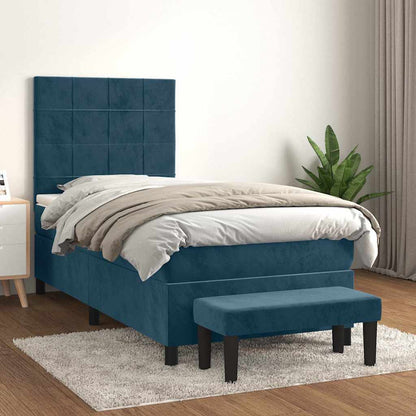 Giroletto a Molle con Materasso Blu Scuro 80x200 cm in Velluto