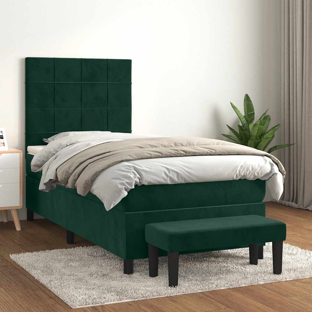 Giroletto a Molle con Materasso Verde Scuro 90x190 cm Velluto
