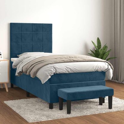 Giroletto a Molle con Materasso Blu Scuro 90x190 cm in Velluto