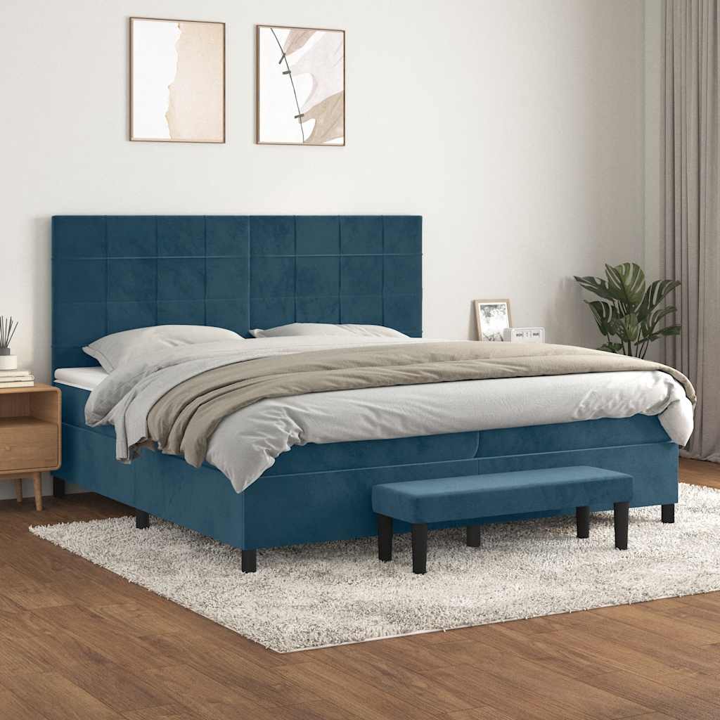 Giroletto a Molle con Materasso Blu Scuro 200x200 cm in Velluto