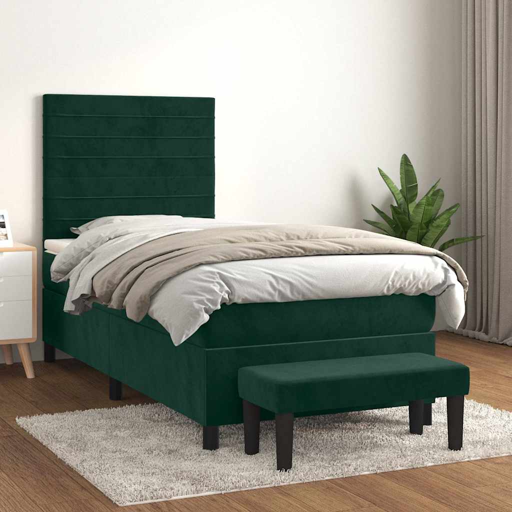 Giroletto a Molle con Materasso Verde Scuro 100x200 cm Velluto