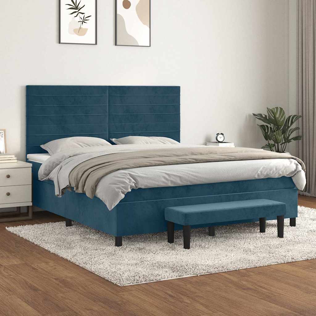 Giroletto a Molle con Materasso Blu Scuro 160x200 cm in Velluto