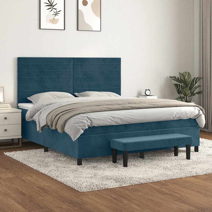 Giroletto a Molle con Materasso Blu Scuro 160x200 cm in Velluto