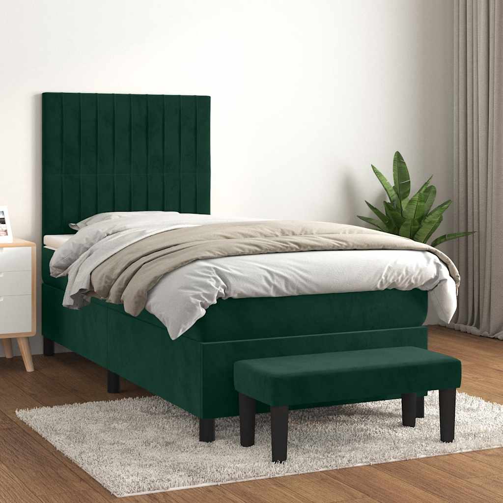 Giroletto a Molle con Materasso Verde Scuro 80x200 cm Velluto