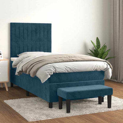 Giroletto a Molle con Materasso Blu Scuro 90x190 cm in Velluto