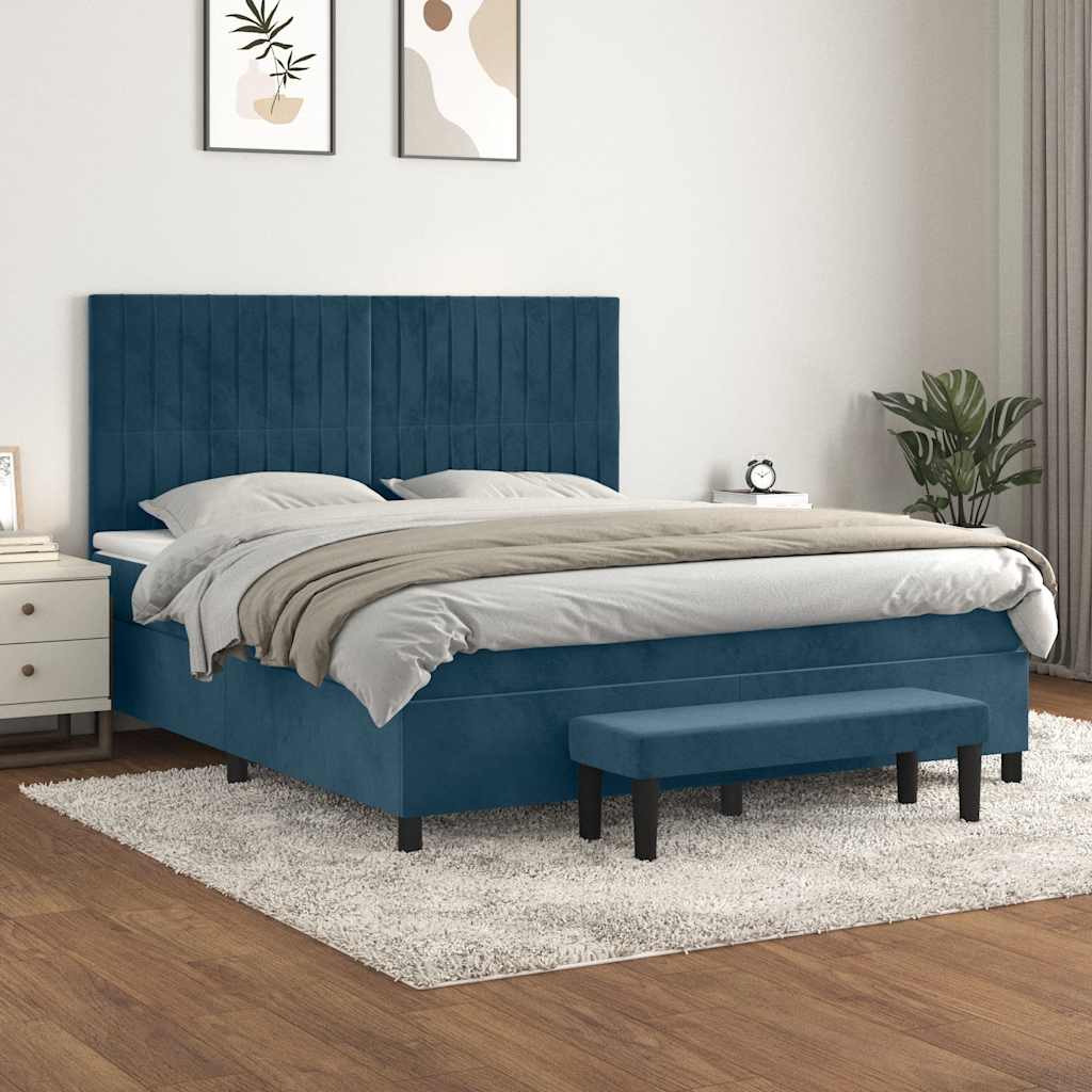 Giroletto a Molle con Materasso Blu Scuro 180x200 cm in Velluto