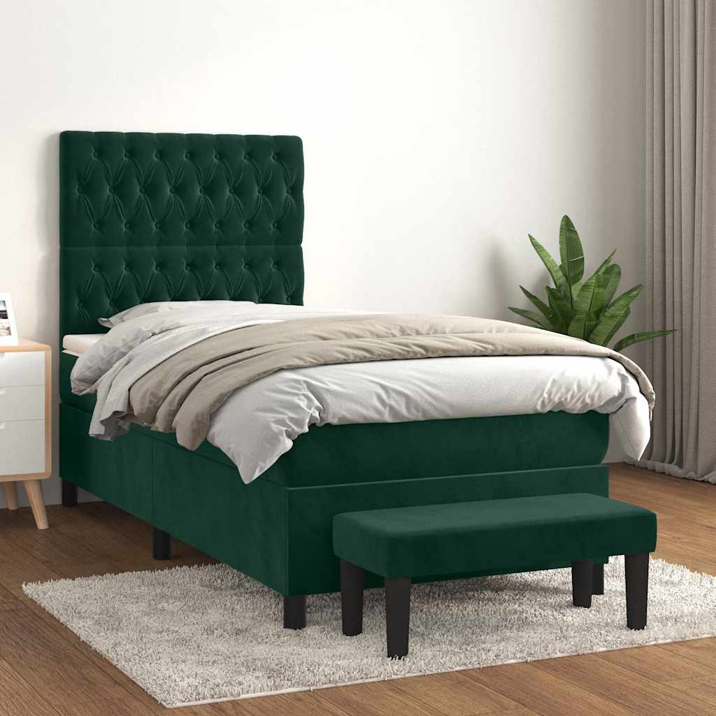 Giroletto a Molle con Materasso Verde Scuro 80x200 cm Velluto