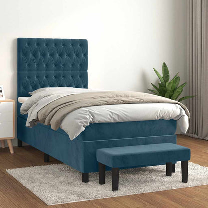 Giroletto a Molle con Materasso Blu Scuro 90x200 cm in Velluto
