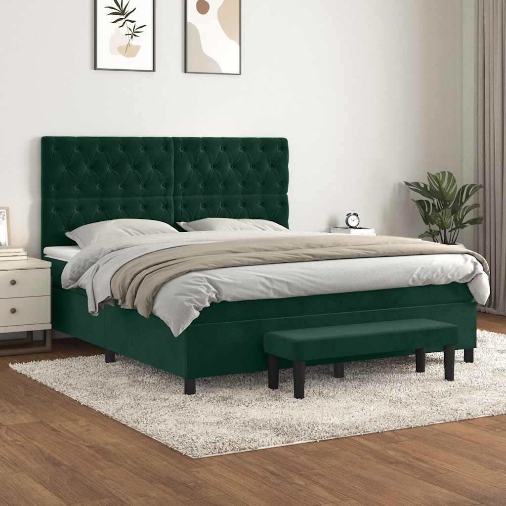 Giroletto a Molle con Materasso Verde Scuro 160x200 cm Velluto