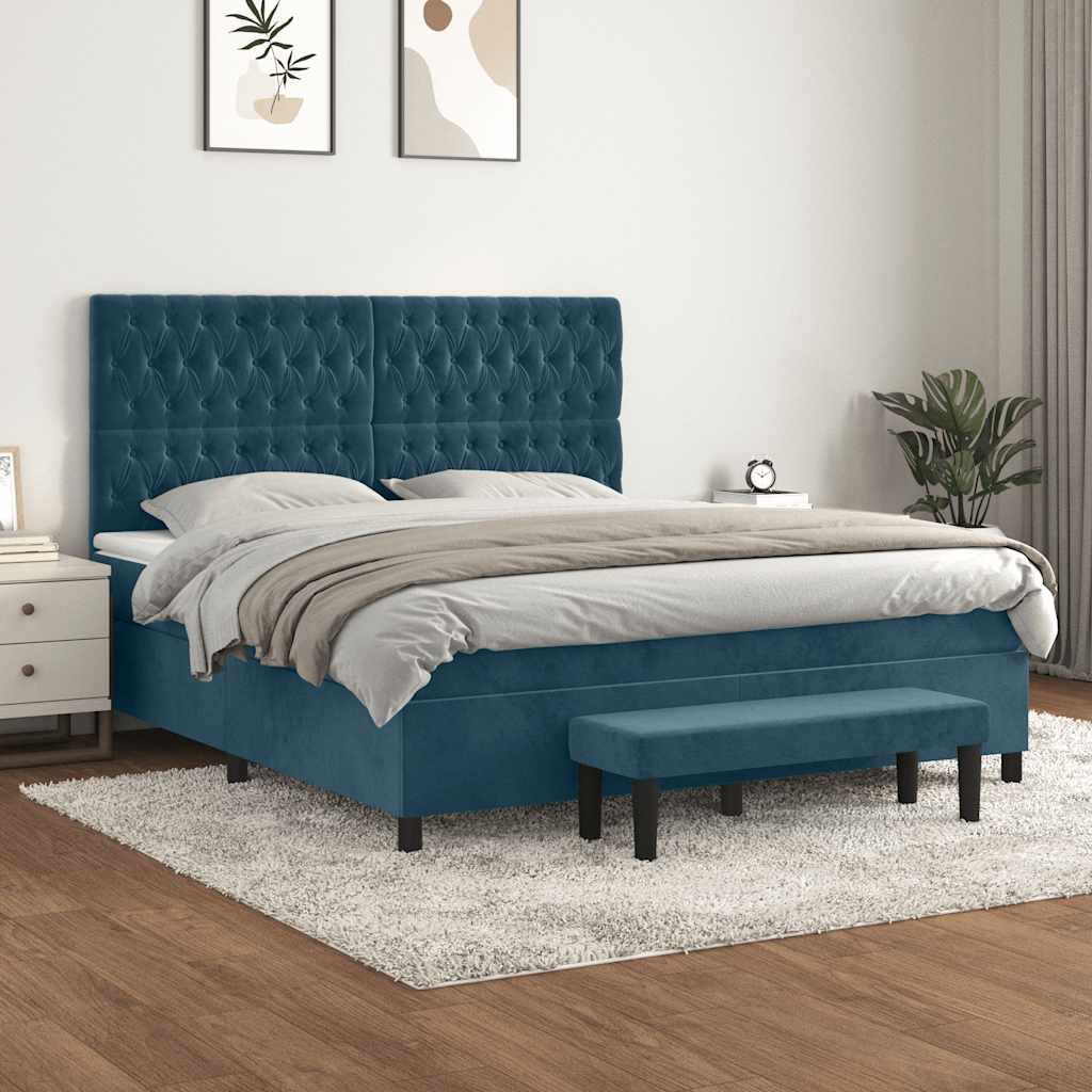 Giroletto a Molle con Materasso Blu Scuro 180x200 cm in Velluto