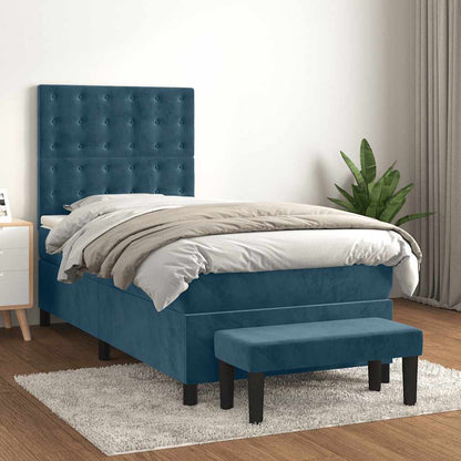 Giroletto a Molle con Materasso Blu Scuro 80x200 cm in Velluto