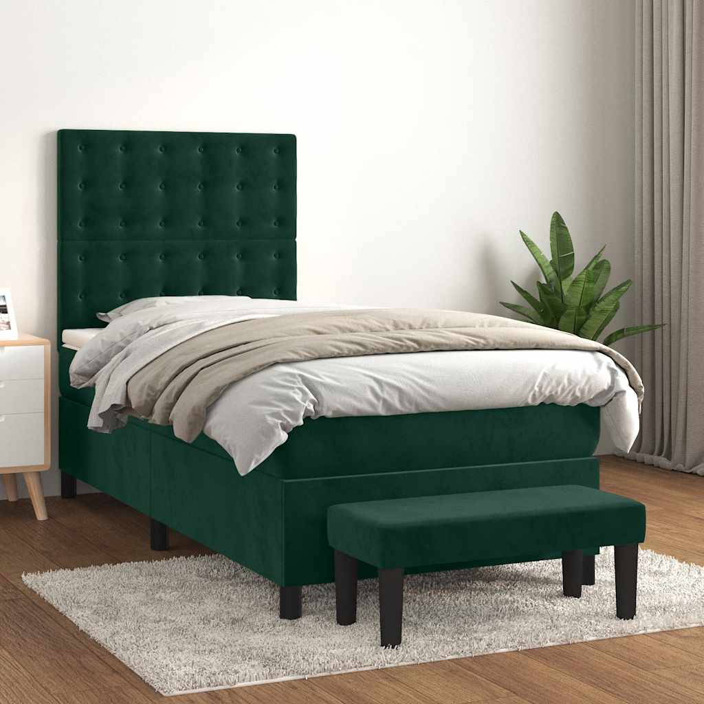 Giroletto a Molle con Materasso Verde Scuro 90x190 cm Velluto