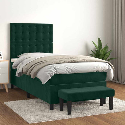 Giroletto a Molle con Materasso Verde Scuro 90x190 cm Velluto