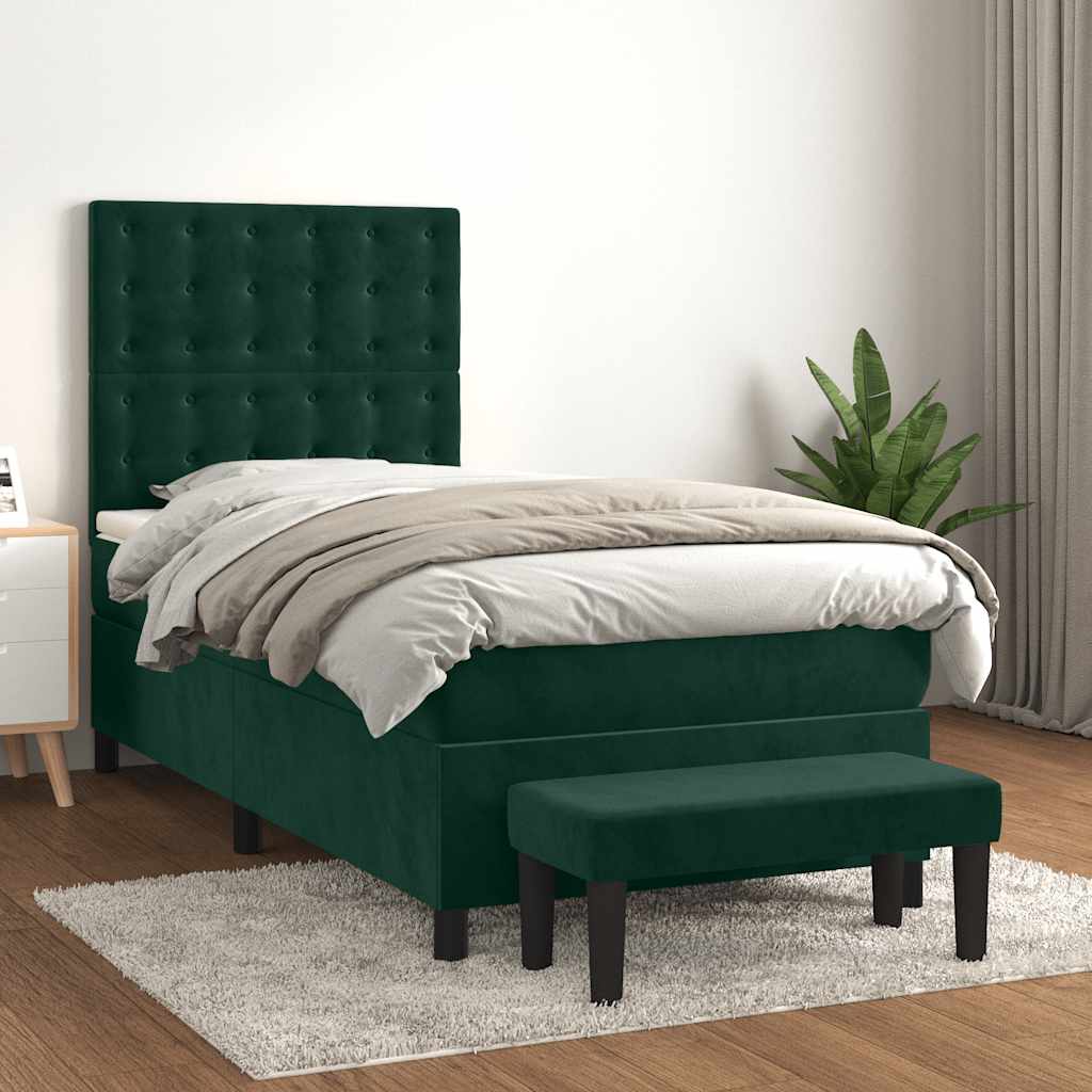 Giroletto a Molle con Materasso Verde Scuro 90x200 cm Velluto