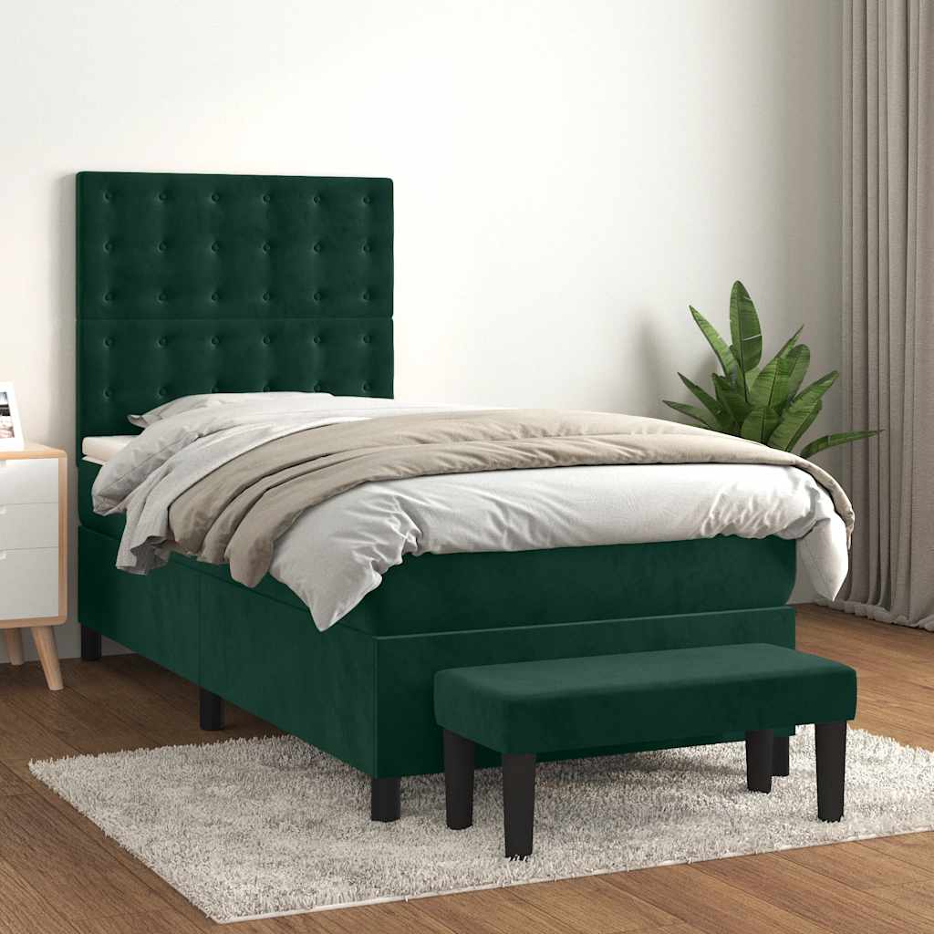 Giroletto a Molle con Materasso Verde Scuro 100x200 cm Velluto