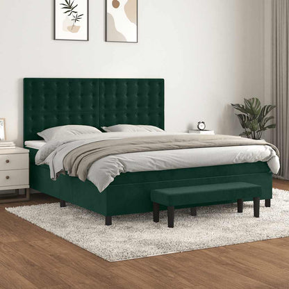 Giroletto a Molle con Materasso Verde Scuro 160x200 cm Velluto