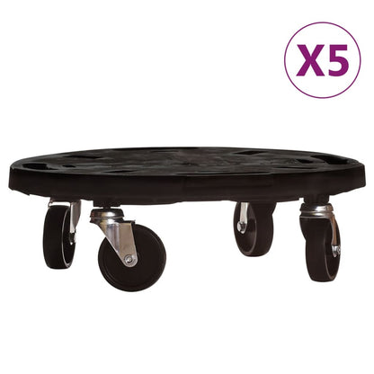 Carrelli per Piante con Ruote 5 pz Diametro 40 cm Neri 275 kg