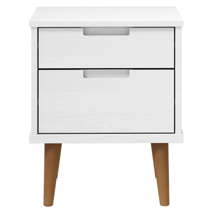 Comodino MOLDE Bianco 40x35x48 cm in Legno Massello di Pino