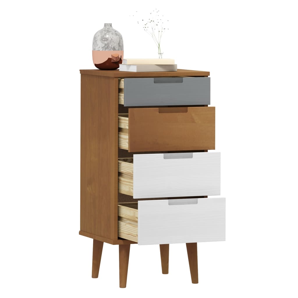 Cassettiera MOLDE Marrone 40x35x82 cm in Legno Massello di Pino