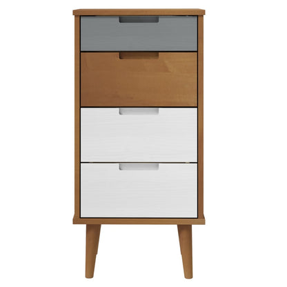 Cassettiera MOLDE Marrone 40x35x82 cm in Legno Massello di Pino