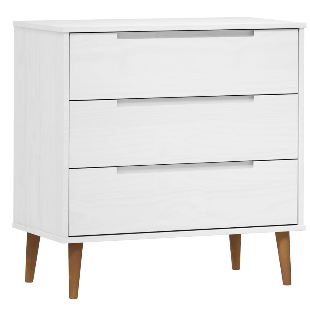 Cassettiera MOLDE Bianca 80x40x80 cm in Legno Massello di Pino