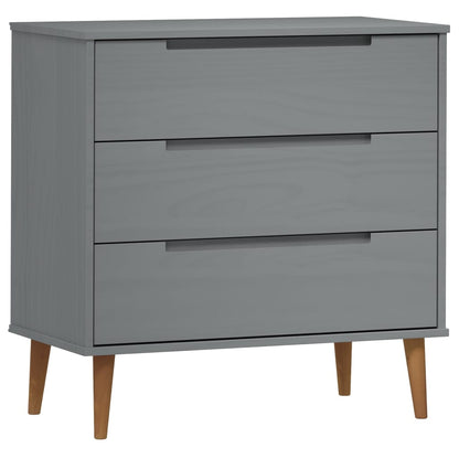 Cassettiera MOLDE Grigia 80x40x80 cm in Legno Massello di Pino