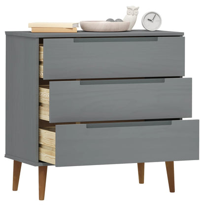Cassettiera MOLDE Grigia 80x40x80 cm in Legno Massello di Pino