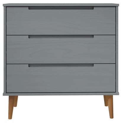 Cassettiera MOLDE Grigia 80x40x80 cm in Legno Massello di Pino