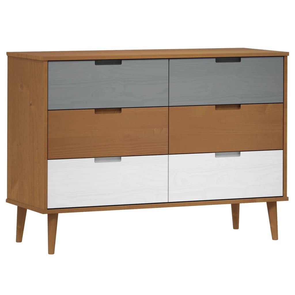 Cassettiera MOLDE Marrone 113x40x80cm in Legno Massello di Pino