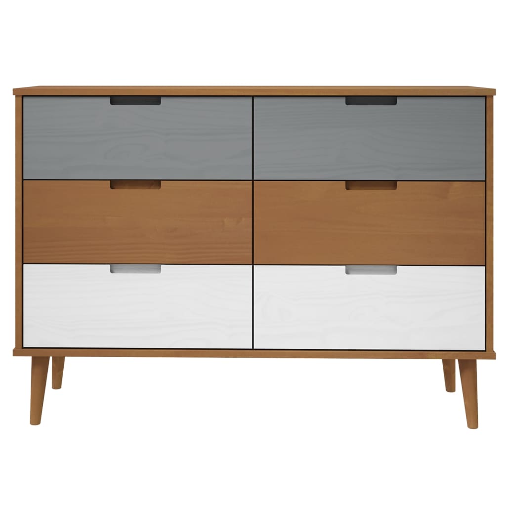 Cassettiera MOLDE Marrone 113x40x80cm in Legno Massello di Pino
