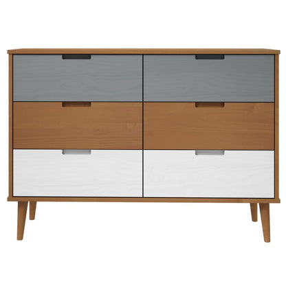 Cassettiera MOLDE Marrone 113x40x80cm in Legno Massello di Pino