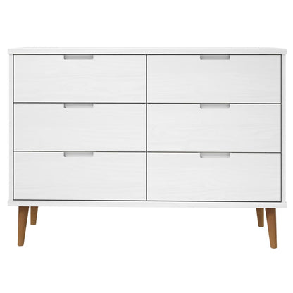 Cassettiera MOLDE Bianca 113x40x80 cm in Legno Massello di Pino