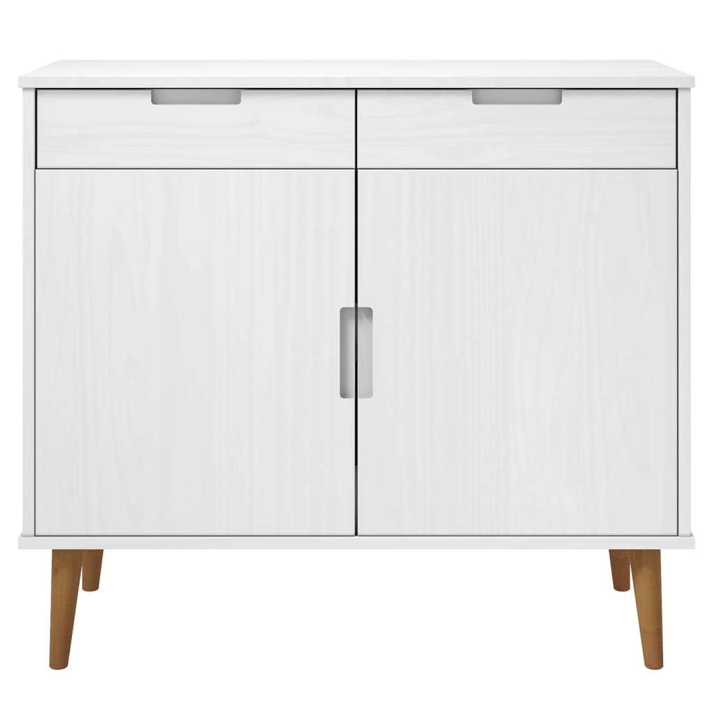 Credenza MOLDE Bianca 90x40x80 cm in Legno Massello di Pino