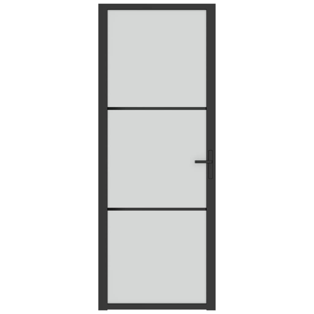 Porta Interna 76x201,5 cm Nero Opaco Vetro e Alluminio