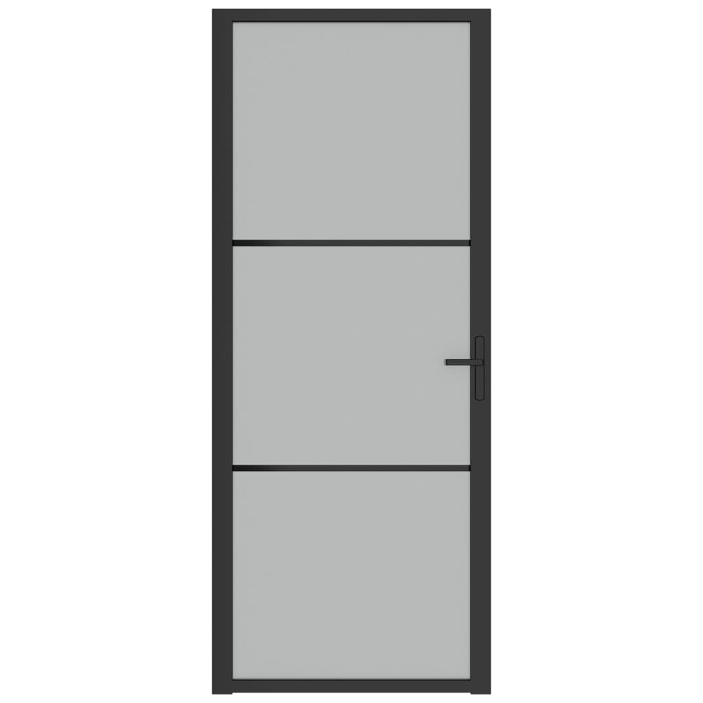 Porta Interna 83x201,5 cm Nero Opaco Vetro e Alluminio