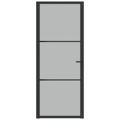 Porta Interna 83x201,5 cm Nero Opaco Vetro e Alluminio