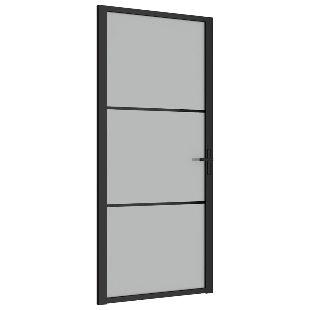 Porta Interna 93x201,5 cm Nero Opaco Vetro e Alluminio