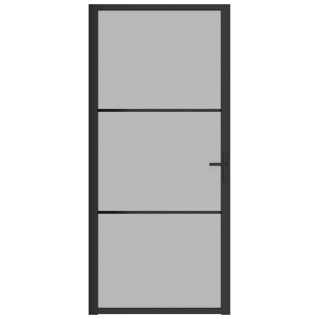 Porta Interna 93x201,5 cm Nero Opaco Vetro e Alluminio