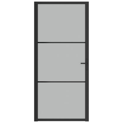 Porta Interna 93x201,5 cm Nero Opaco Vetro e Alluminio