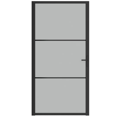 Porta Interna 102,5x201,5 cm Nero Opaco in Vetro e Alluminio