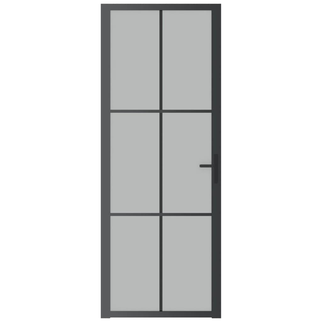 Porta Interna 76x201,5 cm Nero Opaco Vetro e Alluminio
